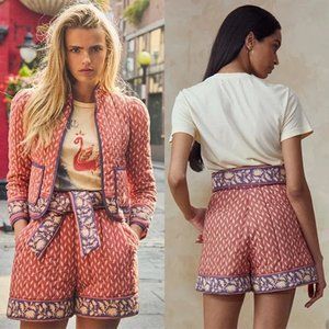 NWT Hunter Bell Edith Casual Soft Belted Short in Patina Border Pink/Purple